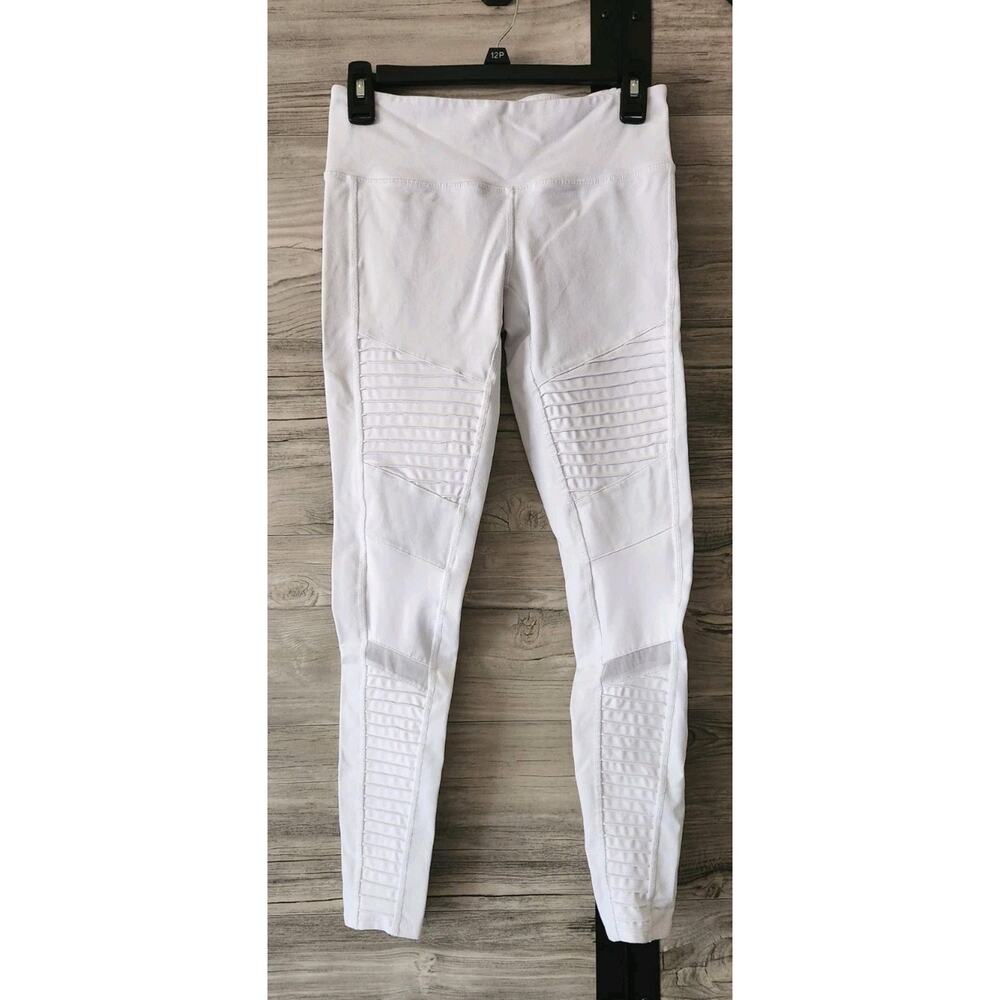 Alo Yoga White Moto Mesh Leggings Women's Size Small EUC